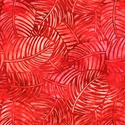 rødt bagside patchworkstof med palmeblade