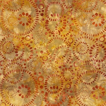 karrygult batik patchworkstof med cirkler