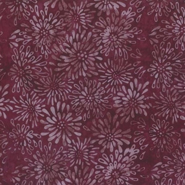 bordeux batikstof med marguritter