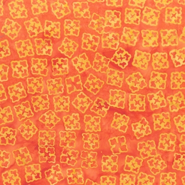 orange patchworkstof med batiktryk