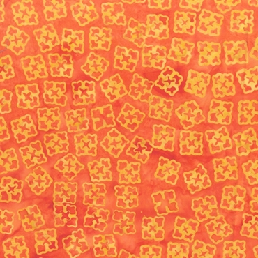 orange patchworkstof med batiktryk