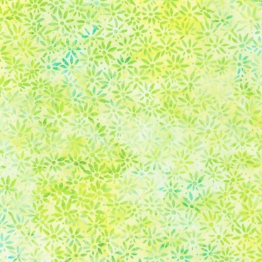 Limegrønt blomstret batikstof til patchwork