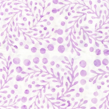 hvidt batikstof til patchwork med lilla prikker og blade