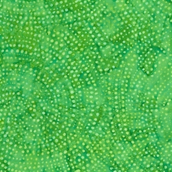 grønt batik patchworkstof med prikket spiral