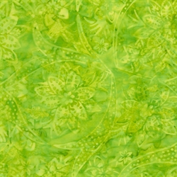 limegrønt batikstof med blomster