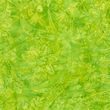 limegrønt batikstof med blomster