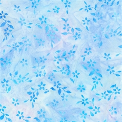 Lyseblåt batikstof med små blå blomster