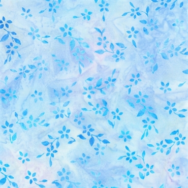 Lyseblåt batikstof med små blå blomster