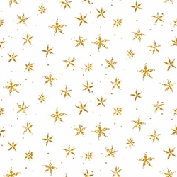 Julestof med gyldne stjerne på hvid baggrund