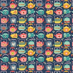 Patchworkstof - Calico kettles blue