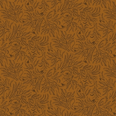 orangebrunt retro patchworkstof med små fugle