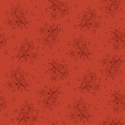 orangerødt retro patchworkstof med sorte blomster