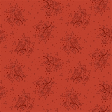 orangerødt retro patchworkstof med sorte blomster