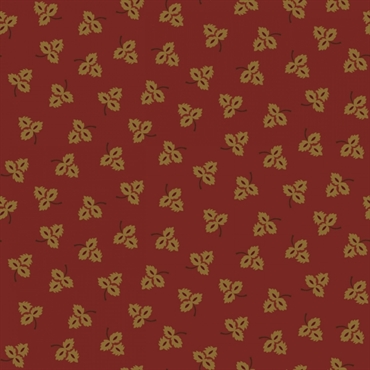 murstensrødt retro patchworkstof med beige blade