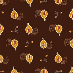 EQP Patchworkstof - Leaves & berries - Chocolate