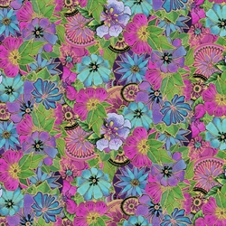 Laurel Burch patchworkstof -  Dark Orchid