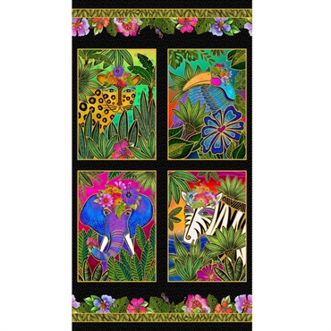 Laurel Burch patchworkstof - Animal Panel - 60cm