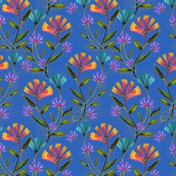 Laurel Burch patchworkstof -  Viney floral - Royal Blue