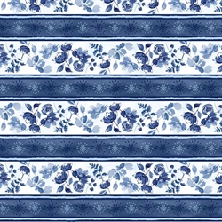 Patchworkstof - Flower stripe - blue