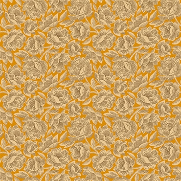 orange reproduktions patchworkstof med roser